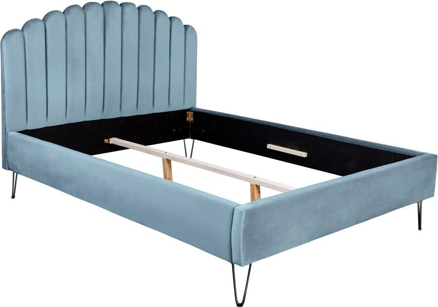 Invicta Interior Design gestoffeerd bed PEARL 140x200cm aquamarijn fluwelen schelpbed 40997