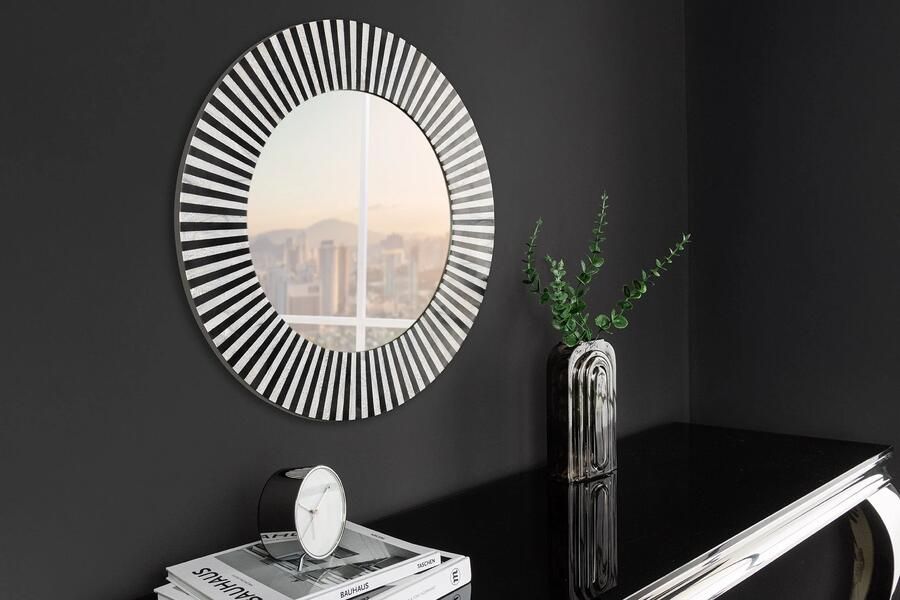 Invicta Interior Beeninleg Wandspiegel HARMONY NATURE 60cm Rond Wit Zwart Ingelegd Arts & Crafts 44887