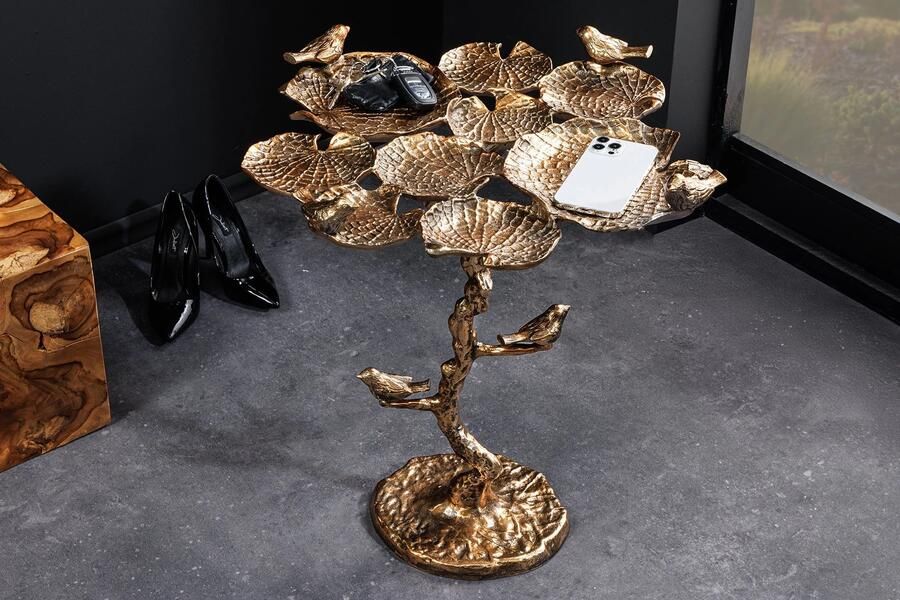 Invicta Interior Bijzettafel voor binnen en buiten VOGELS 65 cm antiek messing bladontwerp weerbestendige vogelsculptuur 44846