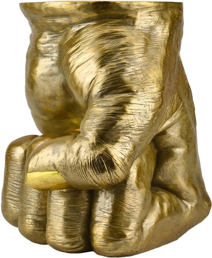 Invicta Interior Bijzettafel VUIST 50 cm rond handgemaakt beeldje goud 48011