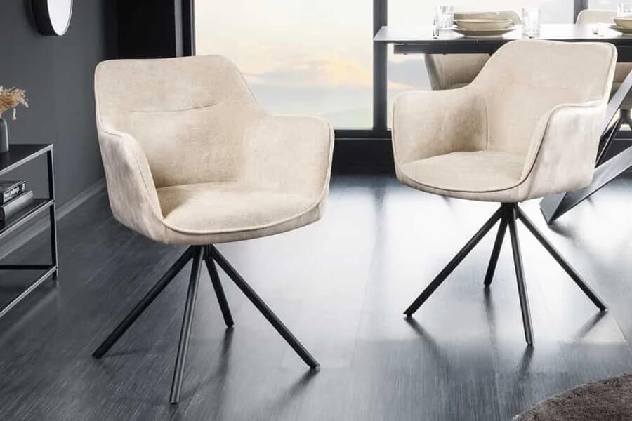 Invicta Interior Bureaustoel VERONA champagnebeige fluweel structuurstof met armleuning metalen poten zwart 44156