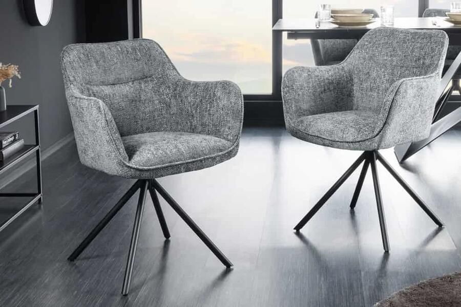 Invicta Interior Bureaustoel VERONA grijs structuurstof met armleuning zwart metalen poten 44160
