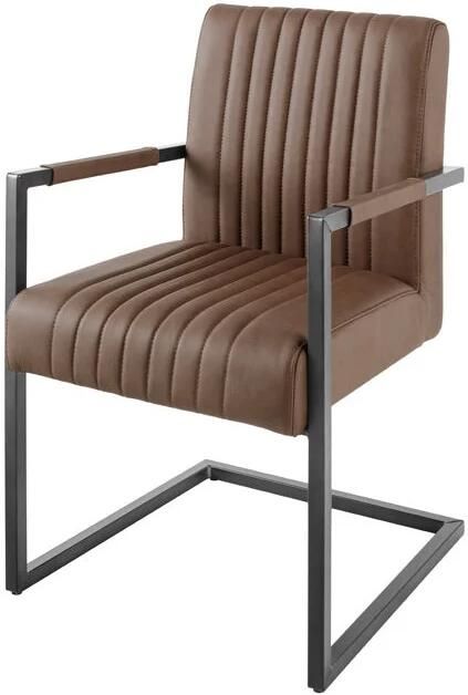Invicta Interior Cantileverstoel BIG ASTON met armleuningen verende kern zwarte metalen poten vintage bruin leer. 44531