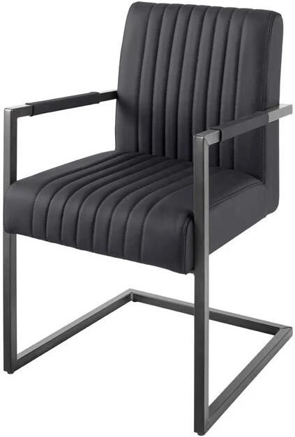 Invicta Interior Cantileverstoel BIG ASTON met armleuningen verende kern zwarte metalen poten zwart leer. 44533