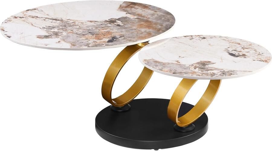Invicta Interior Coffee table DANCING RINGS 80-135cm round rotatable pandora ceramic matte gold rings