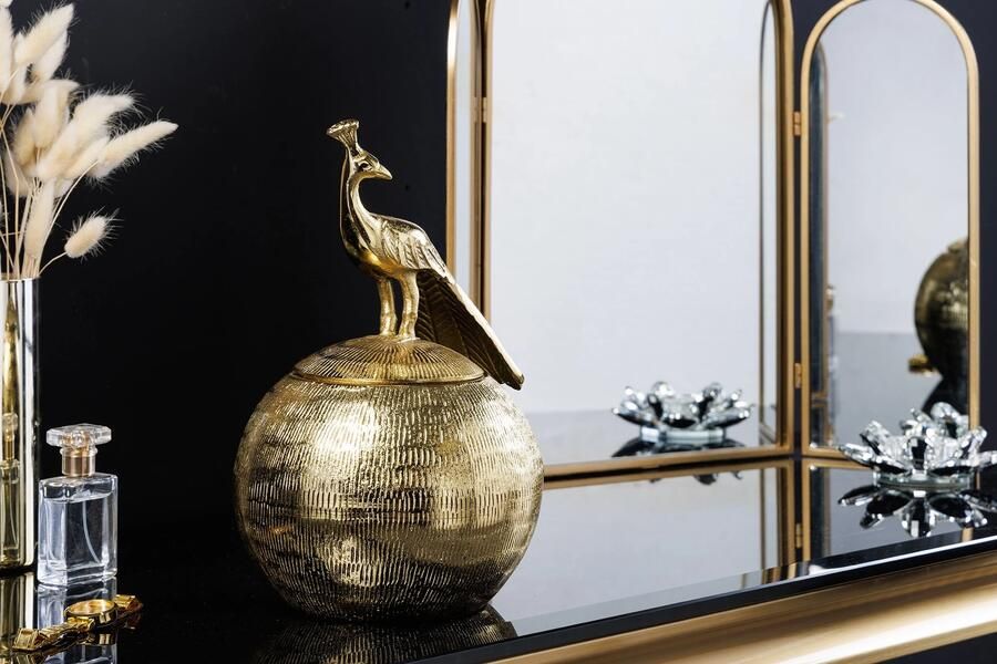 Invicta Interior Decoratief doosje WILDLIFE BIRD 30cm goud antiek rond metaal 44837