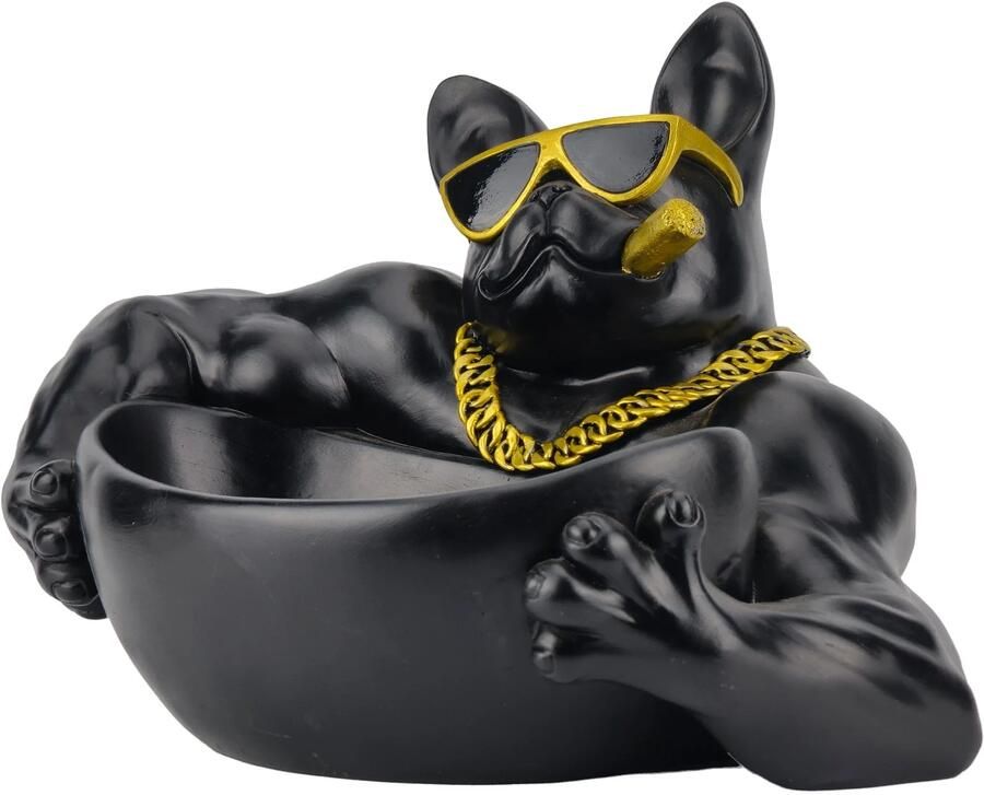 Invicta Interior Decoratieve schaal BULLDOG 30 cm handgemaakte schaal met opbergbakje zwart 48007