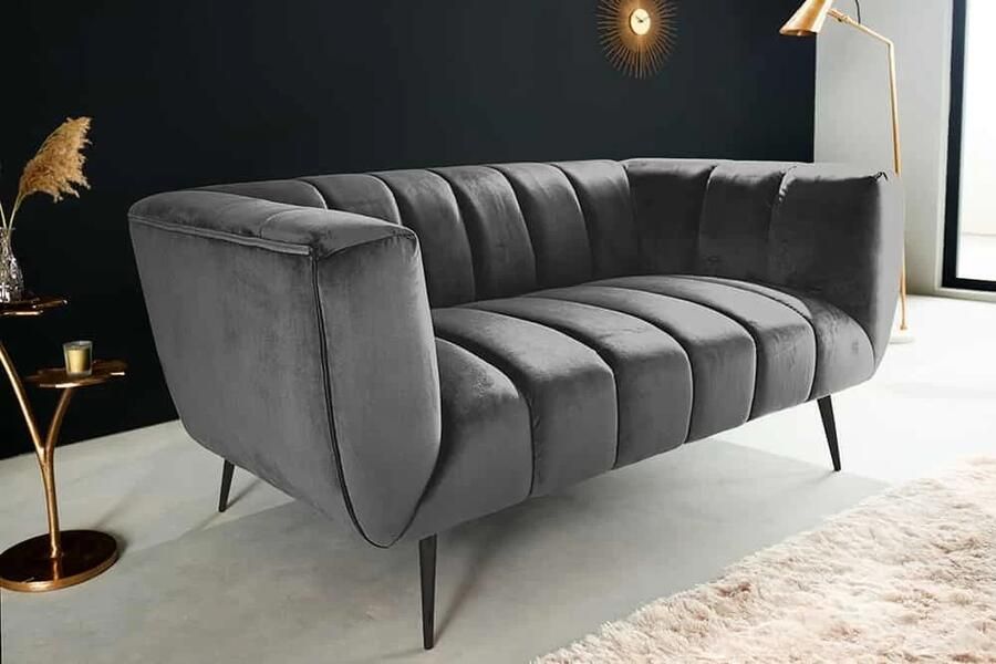 Invicta Interior Design 2-zits bank NOBLESSE 165cm grijs fluweel zwart metalen poten veerkern 45050