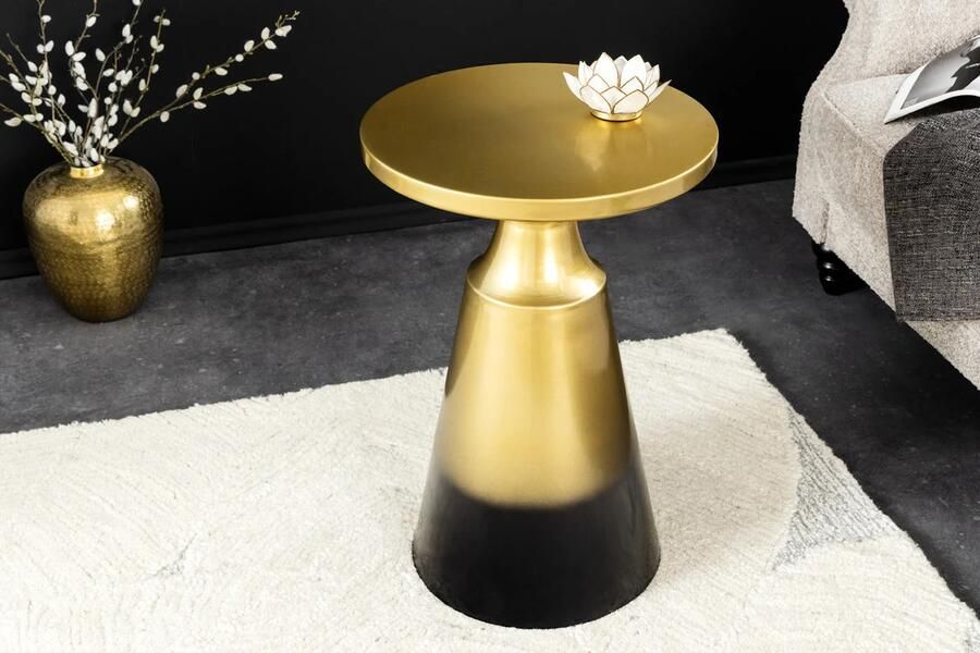 Invicta Interior Design bijzettafel ABSTRACT 60cm goud metaal geborsteld patina handgemaakte ronde kolomtafel 43231