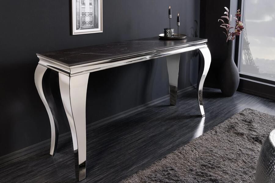 Invicta Interior Design Console Tafel MODERN BAROK 140cm zwart antraciet chroom keramiek marmer 44367