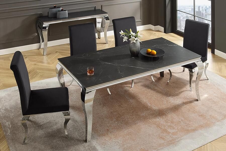Invicta Interior Design eettafel MODERN BAROK 180 cm zwart antraciet chroom keramiek marmer 44366
