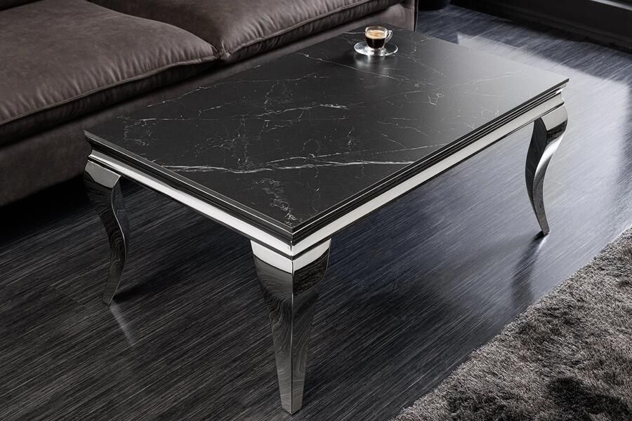 Invicta Interior Design salontafel MODERN BAROK 100 cm zwart antraciet chroom keramiek marmer 44368
