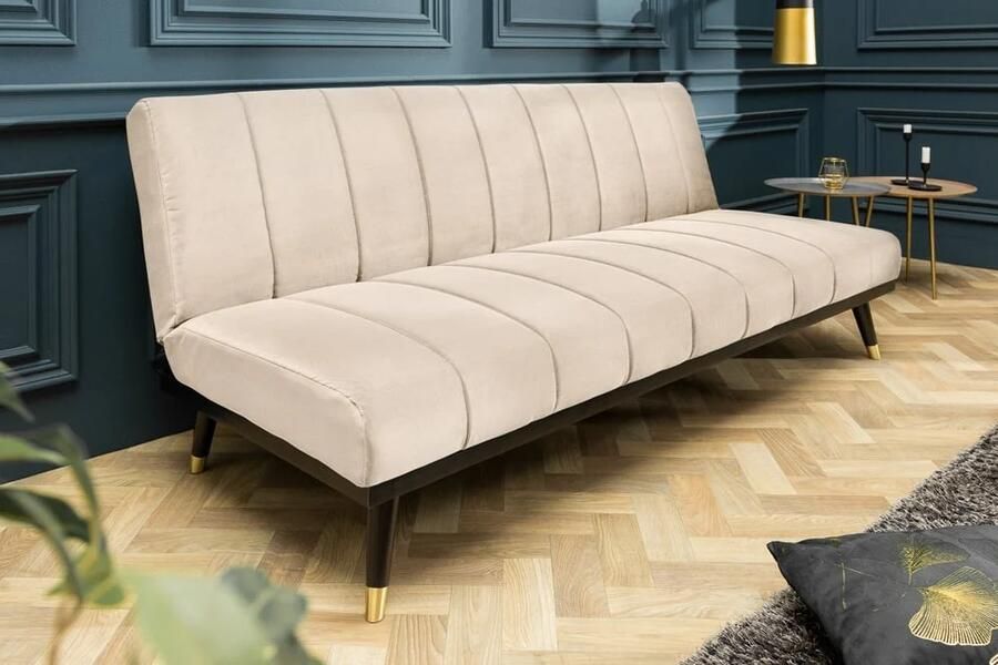 Invicta Interior Design slaapbank PETIT BEAUTE 180cm champagne fluweel 3-zits 43522