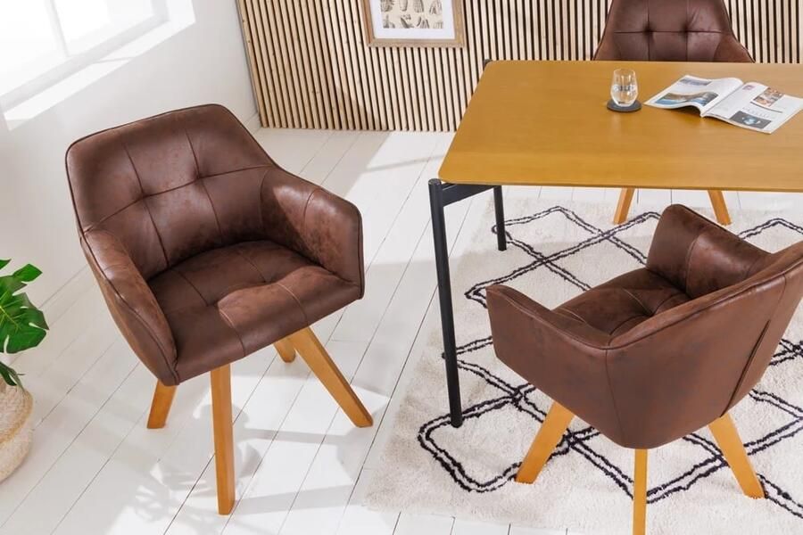 Invicta Interior Design stoel LOFT antiek bruin draaiframe van massief beukenhout met armleuning 42389