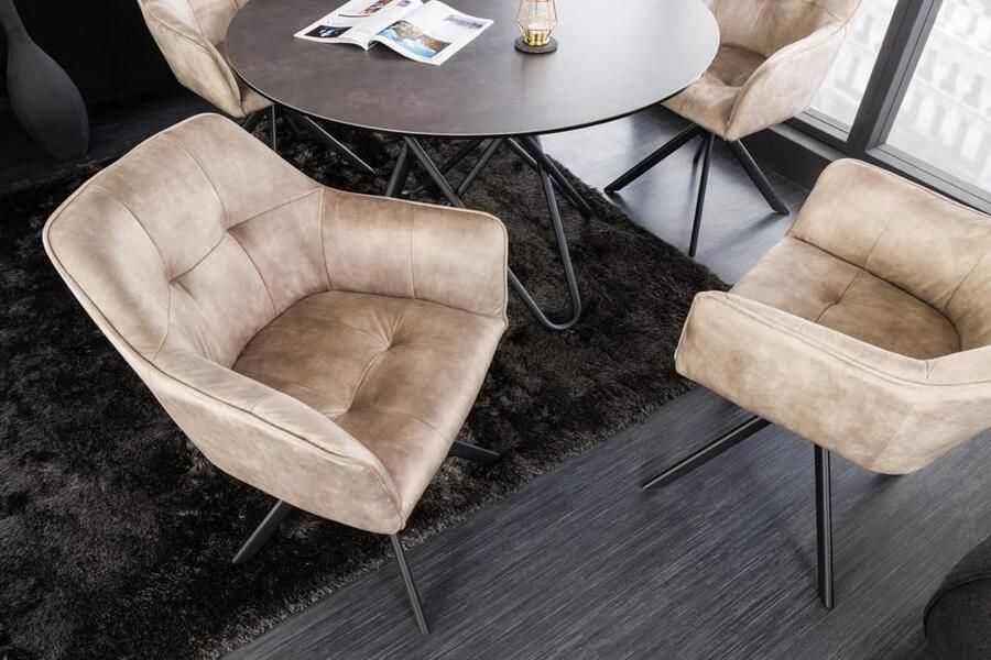 Invicta Interior Design stoel LOFT champagne fluweel draaibaar metalen frame zwart met armleuning 42391