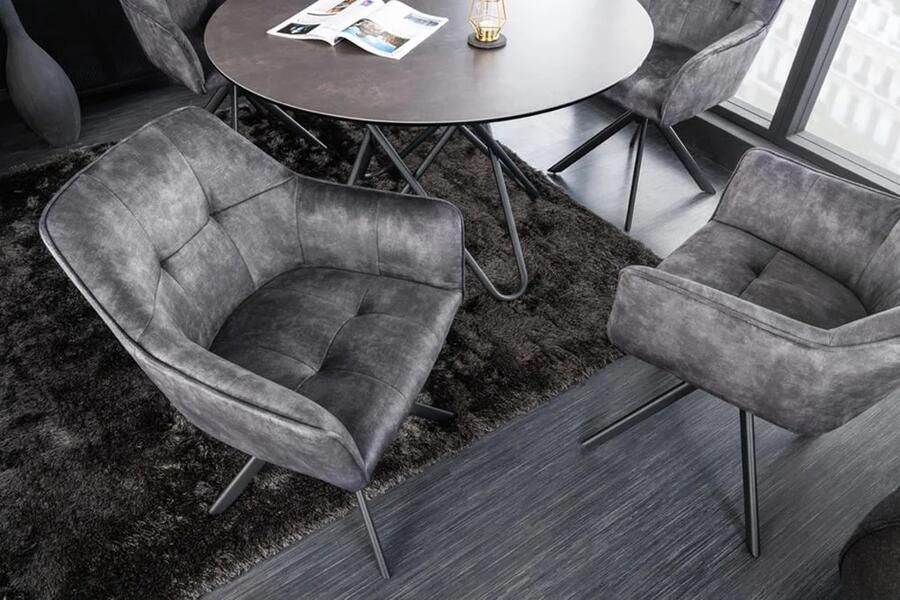 Invicta Interior Design stoel LOFT donkergrijs fluweel draaibaar zwart metalen frame met armleuning 42390