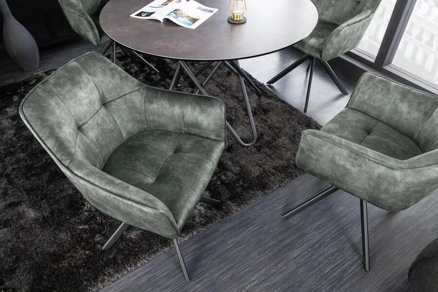 Invicta Interior Design stoel LOFT groen fluweel draaibaar metalen frame zwart met armleuning 42393