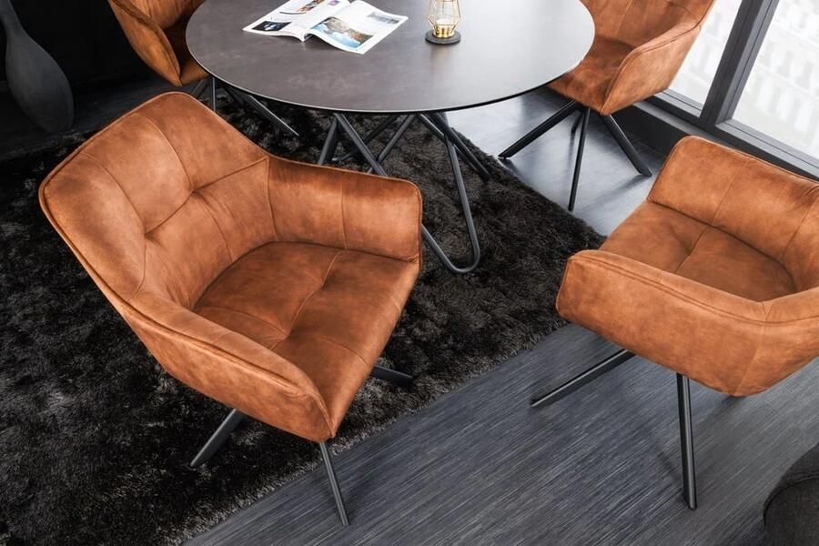Invicta Interior Design stoel LOFT koperbruin fluweel draaibaar zwart metalen frame met armleuning 42394