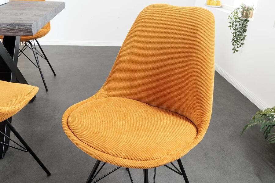Invicta Interior Design stoel SCANDINAVIA MEESTERSTUK mosterdgeel koord zwart metalen poten 43697
