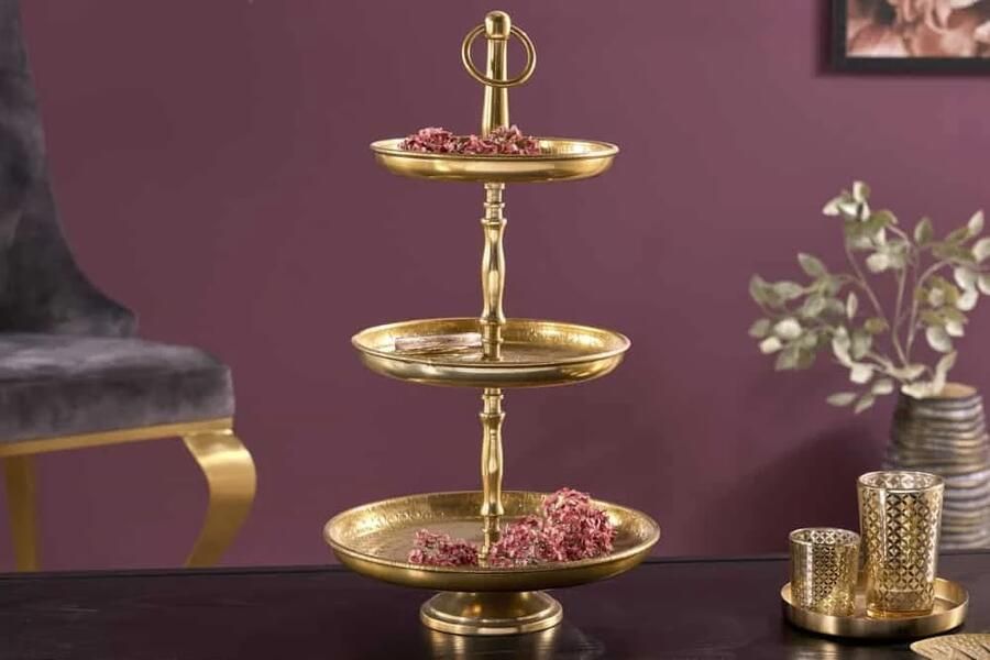Invicta Interior Design taartplateau ORIENT 47cm goud in wild hammer finish met drie niveaus 41535