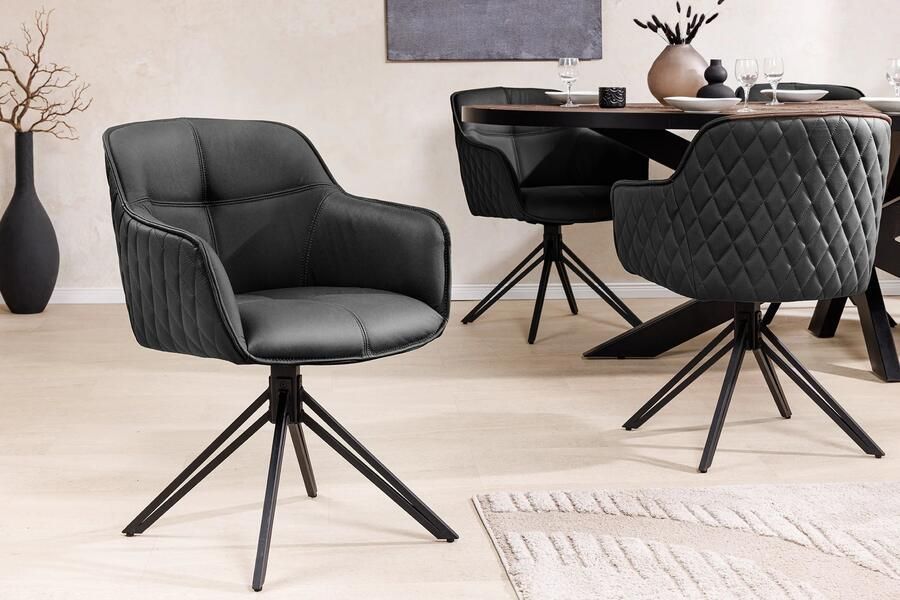 Invicta Interior Draaibare designstoel EUPHORIA Zwart echt lederen metalen frame met armleuning 45859