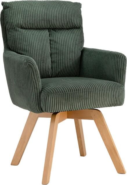 Invicta Interior Draaibare fauteuil BIG GEORGE 360° roteerbaar berkenhout frame met armleuningen veerkern koord groen 48902