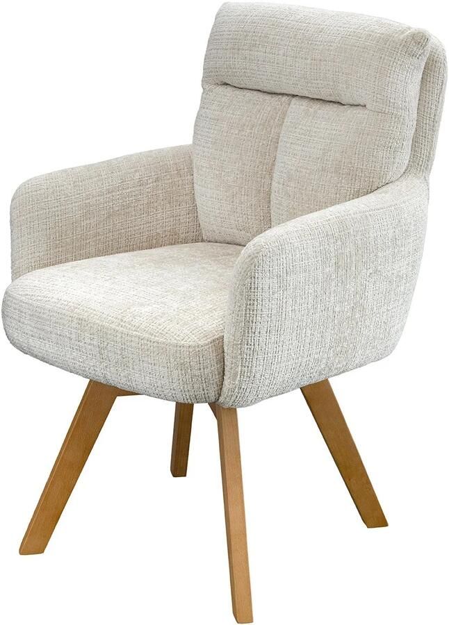 Invicta Interior Draaistoel BIG GEORGE met armleuningen van champagnekleurige chenillestof draaibaar. 47518