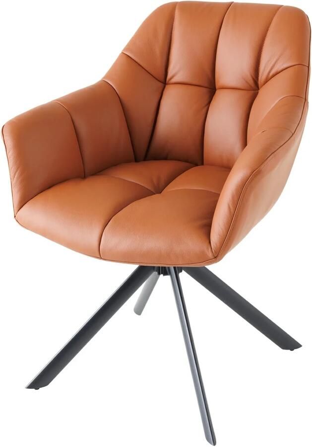 Invicta Interior Draaistoel PAPILLON draaibaar 180 graden met armleuningen leather cognac zwart 44596