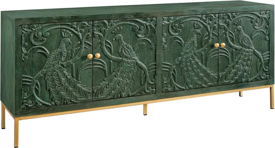 Invicta Interior Dressoir PEACOCK 175cm 3D mangohout antieke look donkergroen goud handgemaakt 45791