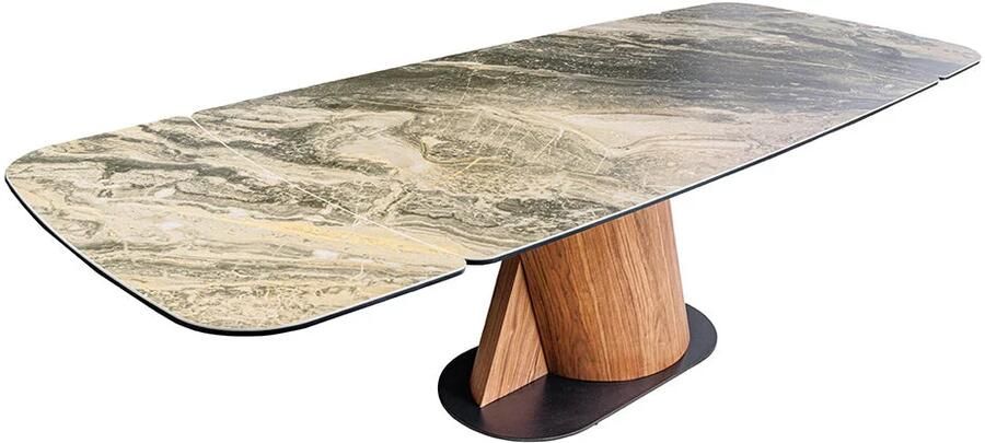 Invicta Interior Eettafel ELEMENTS 180-260 cm uitschuifbaar met walnoothouten frame en keramisch blad in taupebeige marmerlook. 46476