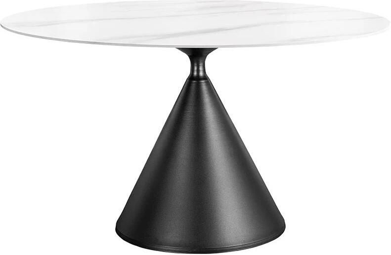 Invicta Interior Eettafel SIGNATURE 135 cm rond zwart metalen frame met wit keramisch marmeren blad 47471