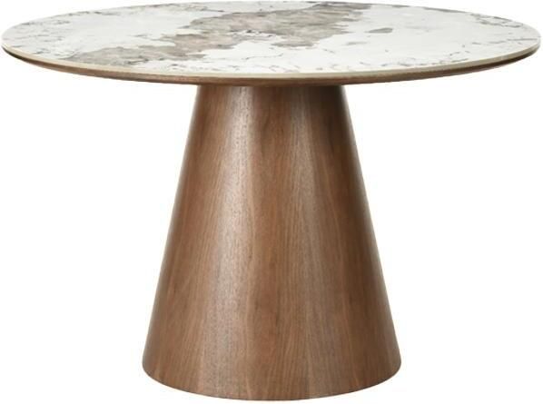Invicta Interior Eettafel UNIQUE 120cm rond eikenhout furneer met Pandora keramisch blad wit marmer 48524