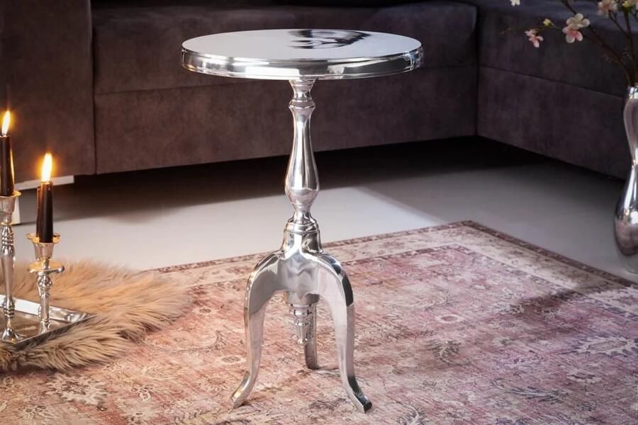 Invicta Interior Elegante bijzettafel SAVOY 55cm zilver gepolijst statief met rond blad 35735