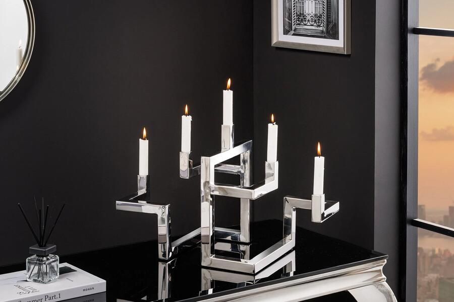 Invicta Interior Elegante kandelaar ABSTRACT 50cm zilver voor vijf kaarsen handgemaakt 44886