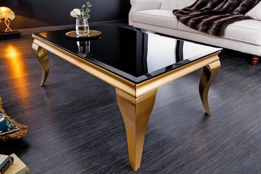 Invicta Interior Elegante salontafel MODERN BAROK 100cm zwart opaalglas gouden poten 42315