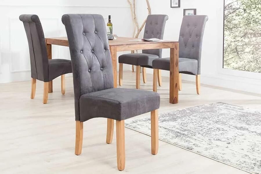 Invicta Interior Elegante stoel CASA vintage grijs met decoratieve knopen massief houten poten 37293