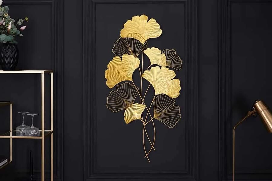 Invicta Interior Elegante wanddecoratie GINKGO 110cm goud in filigrane bladvorm 41272