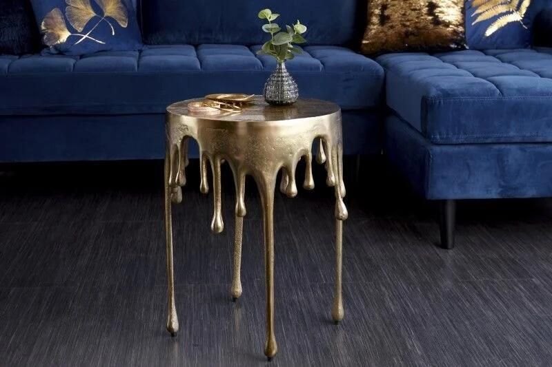 Invicta Interior Extravagante bijzettafel LIQUID LINE 50cm goud druppelvormig design metaal aluminium rond 39882
