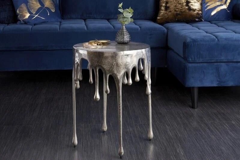 Invicta Interior Extravagante bijzettafel LIQUID LINE 50cm zilver traandesign metaal aluminium rond 39883