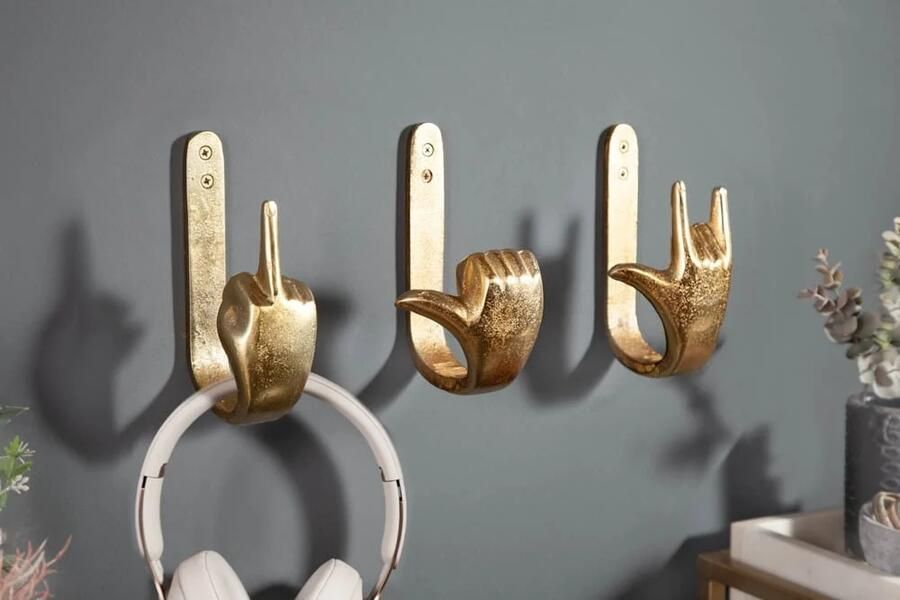 Invicta Interior Extravagante kapstokken FINGERS goud set van 3 wandkapstokken 40917