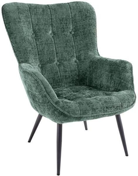 Invicta Interior Fauteuil SCANDINAVIA met armleuningen en zwarte metalen poten groen chenille stof