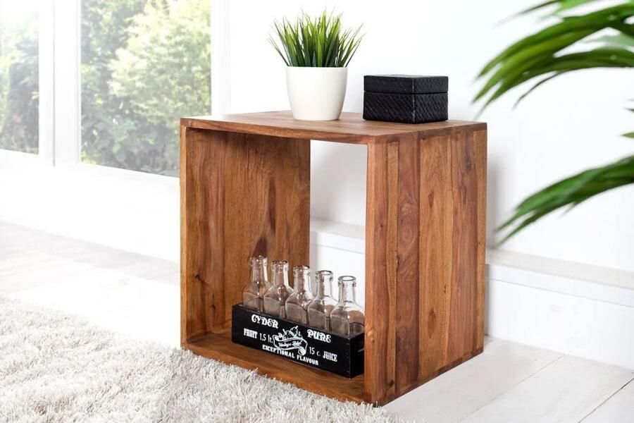 Invicta Interior Handgemaakte bijzettafel MAKASSAR 45cm Plank met sheesham steenafwerking massief hout 35862