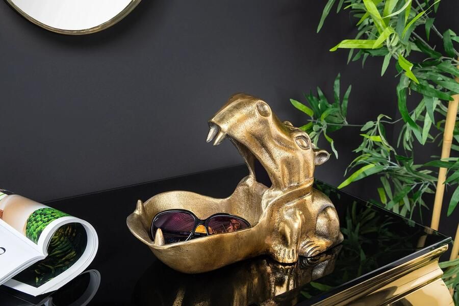 Invicta Interior Handgemaakte Decoratieve Schaal HIPPO 30cm messing goud metaal aluminium 44883