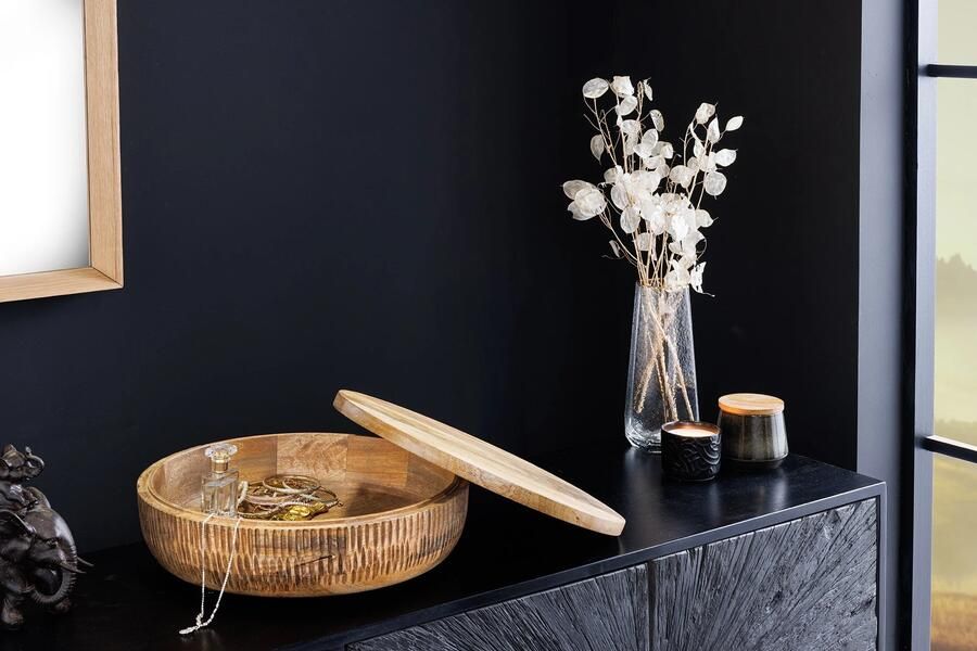 Invicta Interior Handgemaakte Kom PUUR NATUUR 40cm Natuurlijk Mango Hout Rond met Deksel Sieradenblik 44472