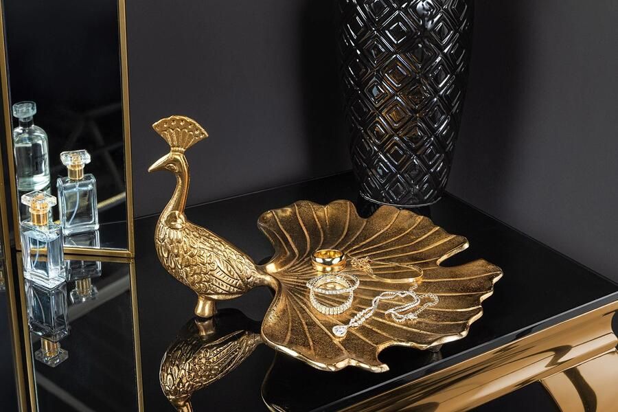 Invicta Interior Handgemaakte serveerschaal WILDLIFE PEACOCK 40cm gouden metalen pauw sculptuur 44894