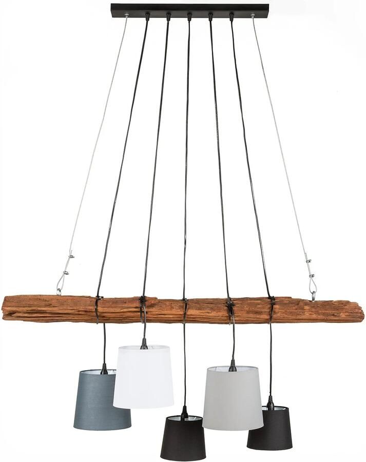 Invicta Interior Design hanglamp LEVELS 115cm drijfhout zwartgrijs met 5 lampjes 40693