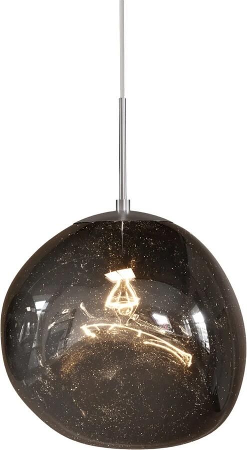 Invicta Interior Ronde hanglamp LIQUID DIAMOND 35cm rookglas stalen bollamp 46019