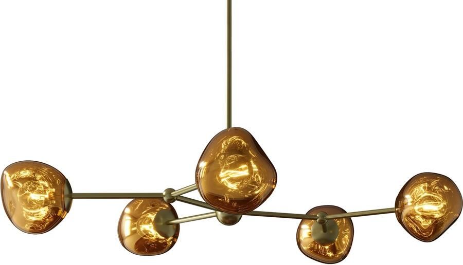 Invicta Interior Design Hanglamp LIQUID DIAMOND 100cm goud glas staal vijf tinten bollamp 46020