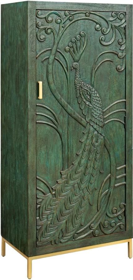 Invicta Interior Highboard PEACOCK 170cm 3D mangohout antieke look donkergroen goud handgemaakt 45590