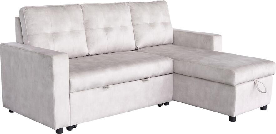 Invicta Interior Hoekslaapbank APARTMENT 205cm 3-zits met ottomaan en opbergruimte fluweel champagne beige